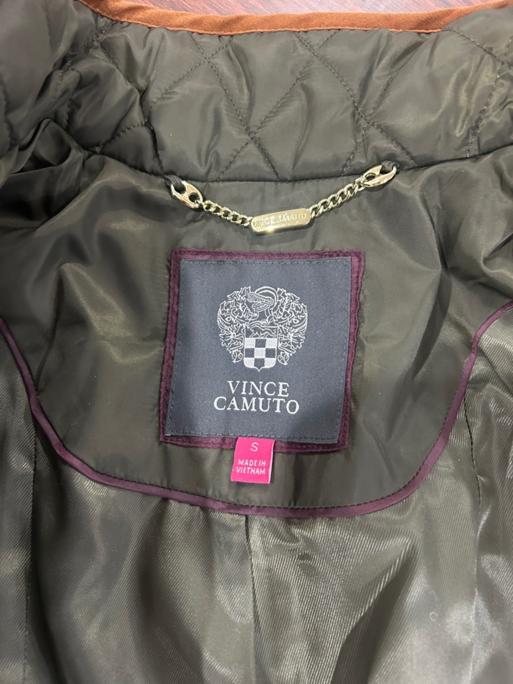Vince Camuto Quilted Green Jacket with Brown Suede Trim Elbow Patches - Picture 3 of 3